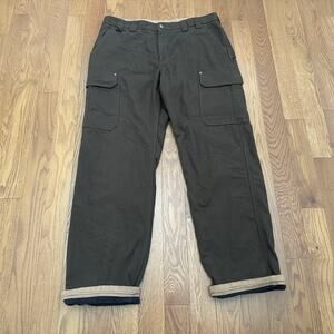 Duluth Trading Co Cargo Pants Mens 40x36 Fleece Lined Workwear Pockets Brown